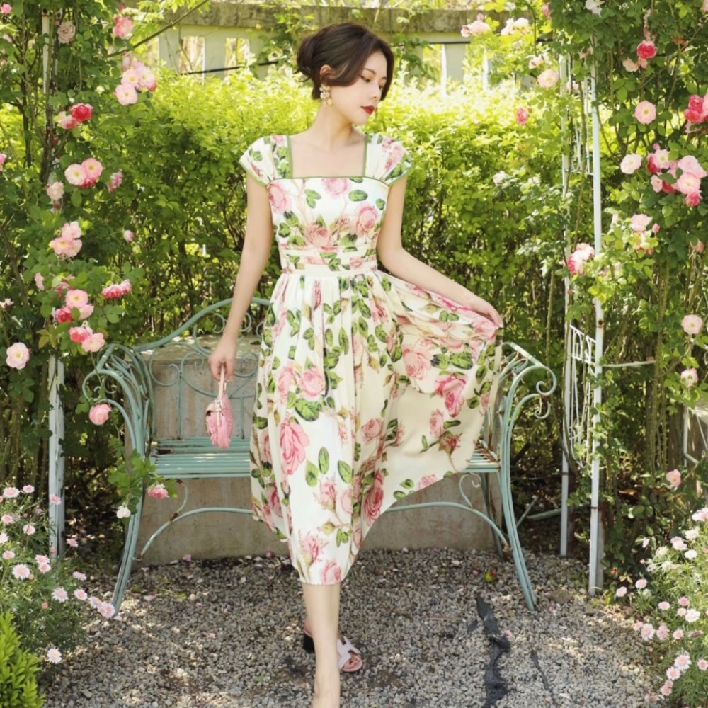 ETSY Romantic Floral Retro Midi Dress NWT